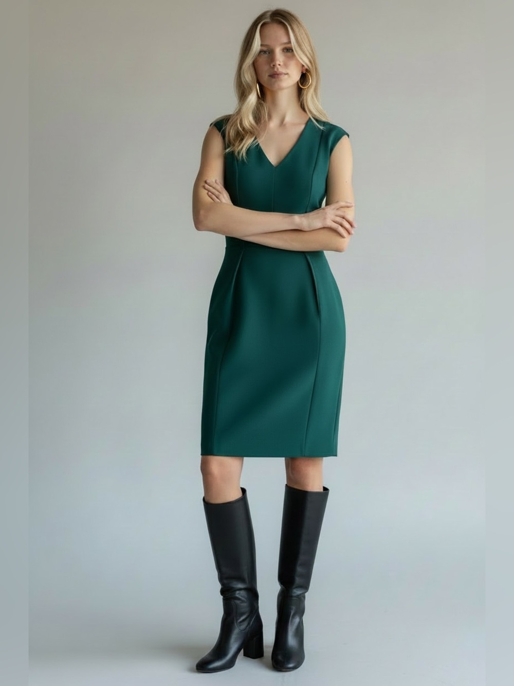 H&M Teal V-Neck Cap Sleeve Sheath Dress